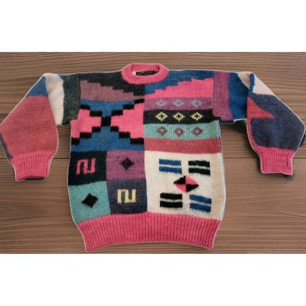 Alpaca Wassi Women Multi-Color Long Sleeve Sweater-Medium 100% Alpaca Made Peru